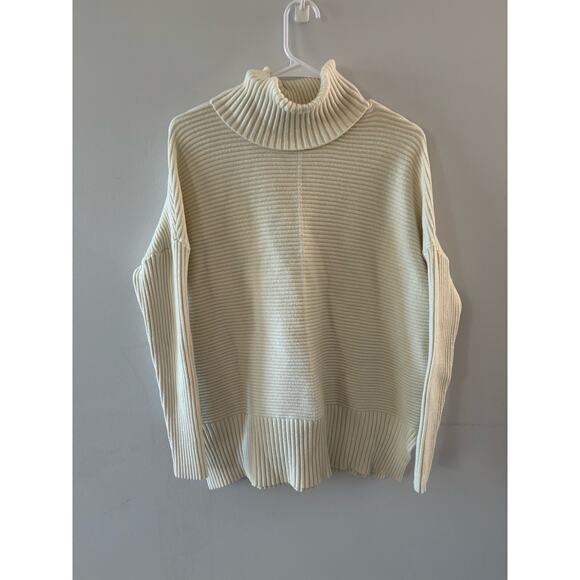 Lillusory Sweater Women's Large Cream Turtleneck Chunky Ribbed Drop Shoulder - Picture 1 of 8